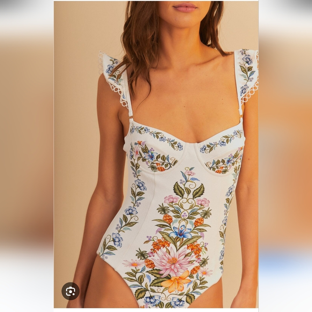 FARM Rio Floral One Piece Swimsuit - White with Multicolor Floral